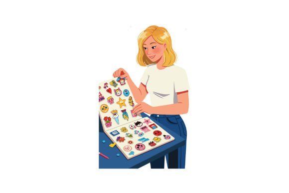 Review: Woman Browsing Colorful Sticker Album Wi